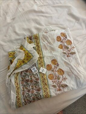 J. Crew White Cotton Scarf with Yellow Floral Print